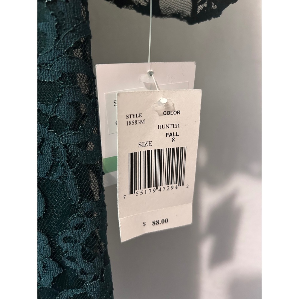Gabby Skye‎ Hunter Green Lace Bell Sleeve Sheath Dress 18583M Womens 8 NWT - Picture 4 of 9